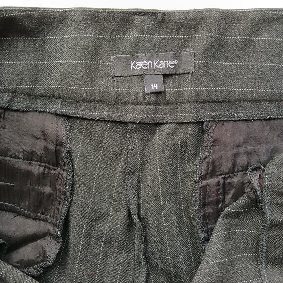 Karen Kane Black Pinstripe Slacks 14 self hemmed 27" inseam short warm comfy - Picture 5 of 14